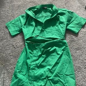 White fox green button up dress